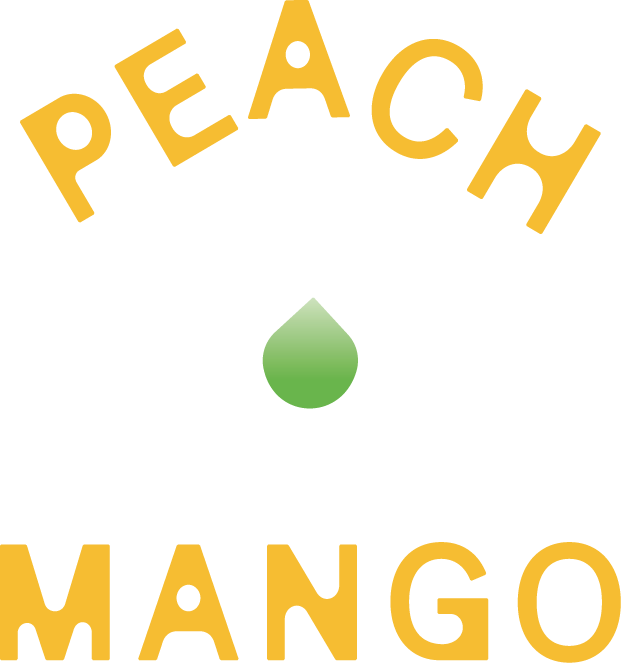 Sixsip peach mango text lockup with drop in center